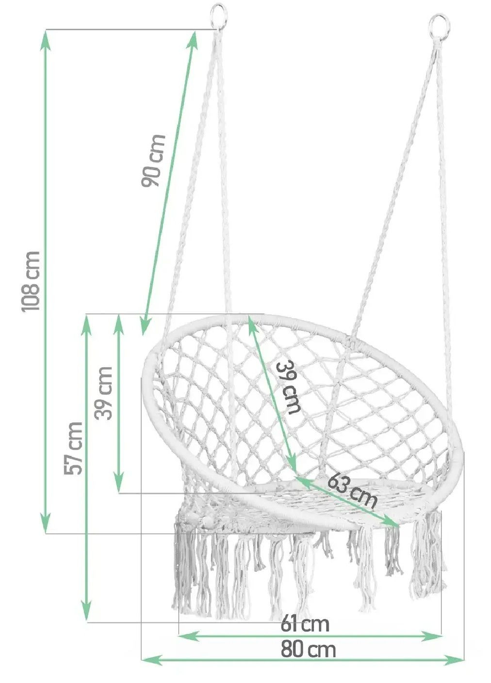 Садовое кресло качалка качеля подвесное плетеное со спинкой максимальная нагрузка 150 кг (476637-Prob) Серое Unbranded (285778334)