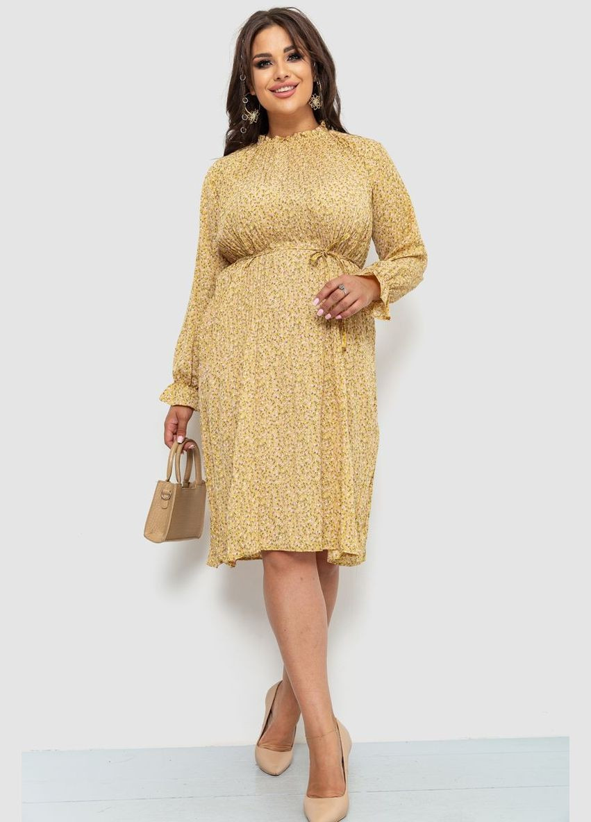 Горчичное платье шифоновое свободного кроя,, 204r701-1 Ager