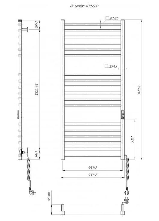 Электрический полотенцесушитель HF London 1170х530 TR K мат Mario (318681204)