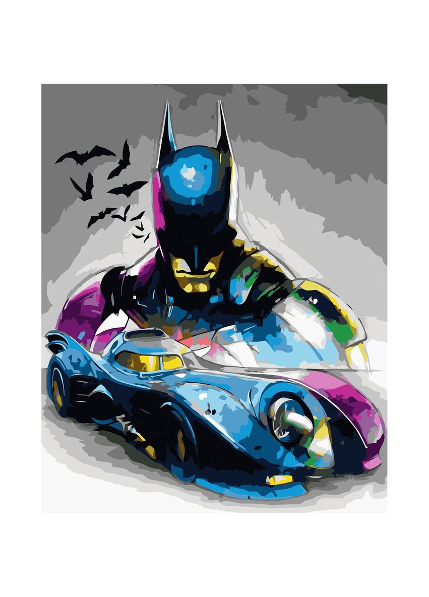 Картина по номерам для мальчиков 8+ Бэтмобиль акриловая развивающая см с лаком VA-3565 Strateg (362438533)
