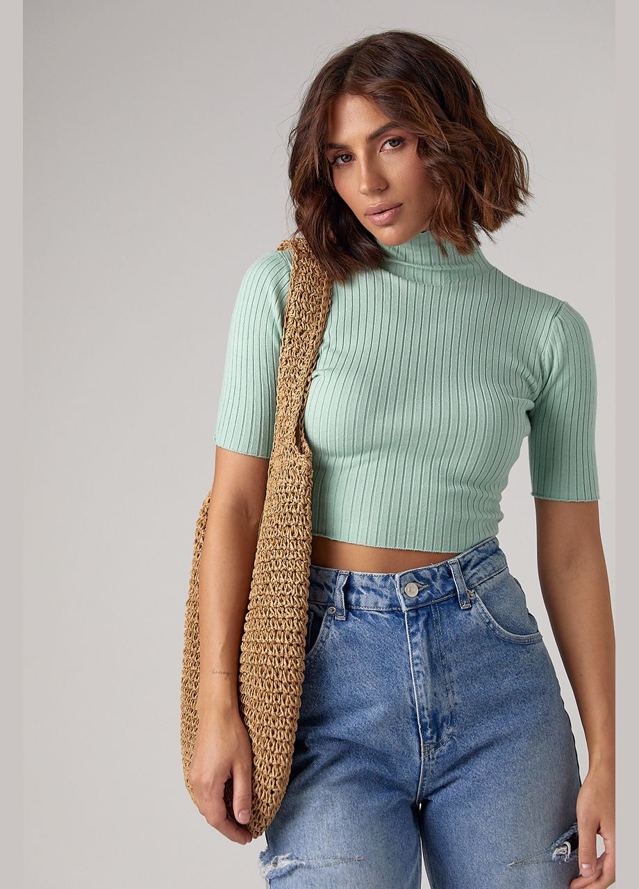 М'ятний демісезонний жіноча укорочена водолазка з коротким рукавом Lurex