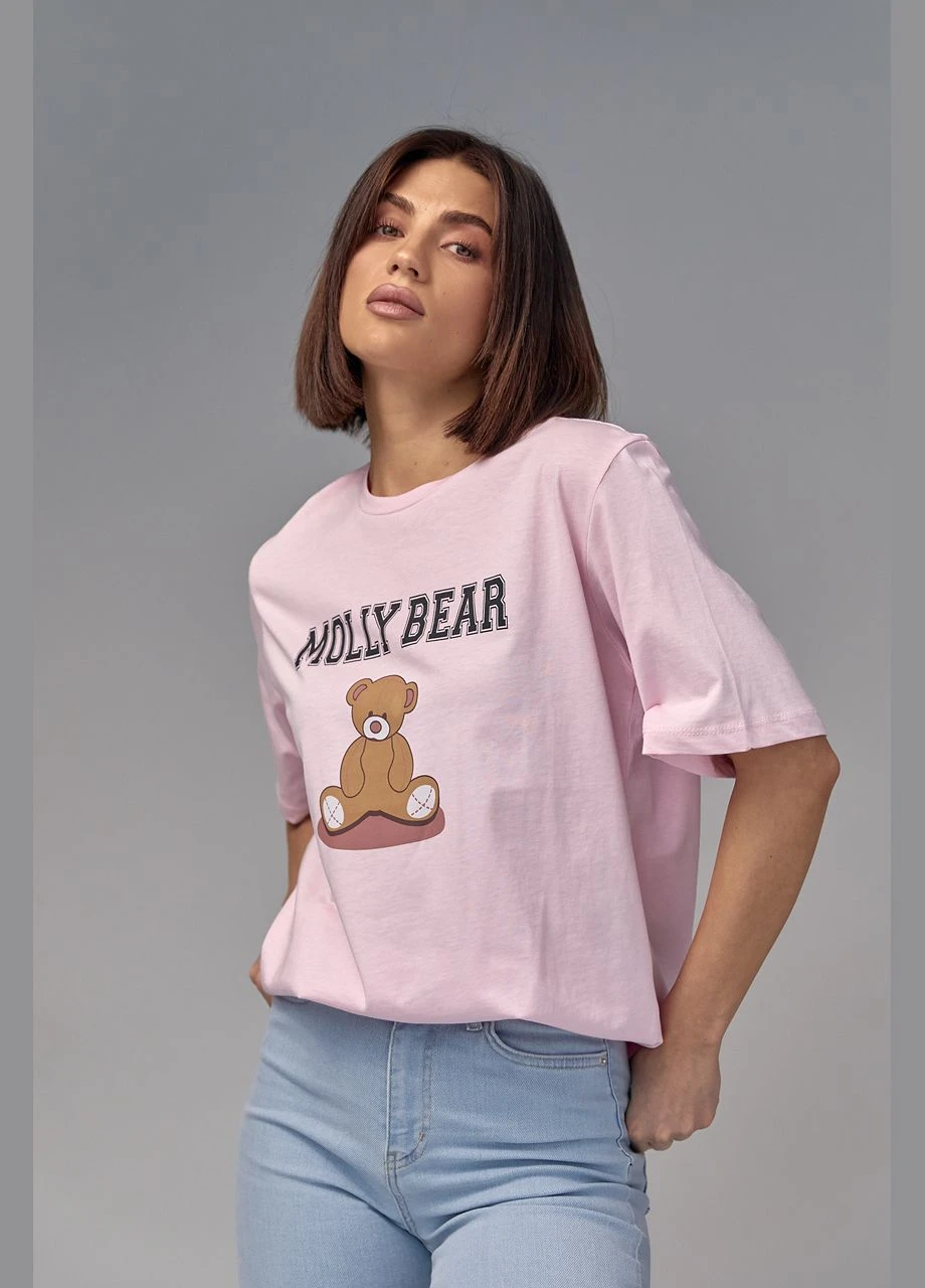 Хлопковая футболка с принтом медвежонка - розовый Lurex - (296470781)
