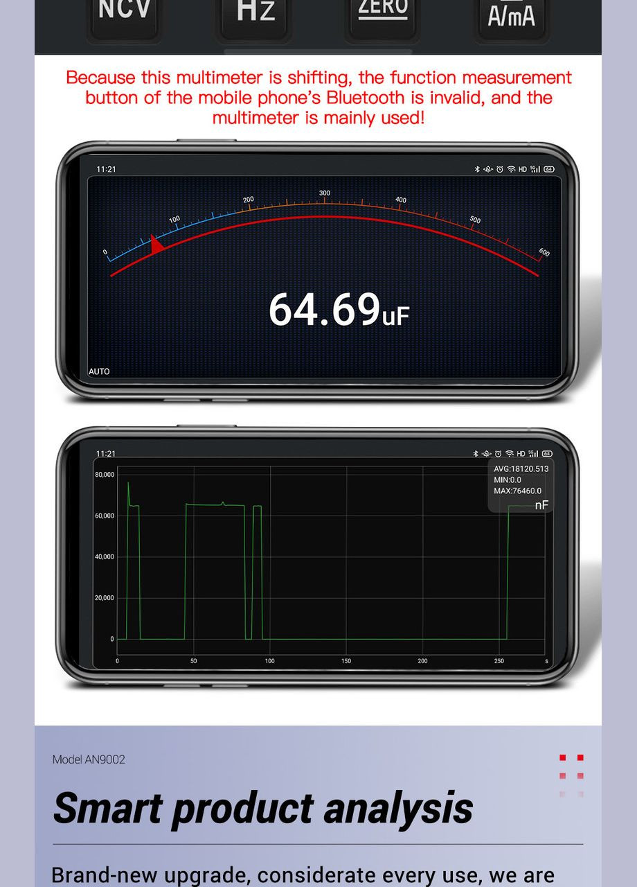 Мультиметр цифровой AN9002 PRO True RMS, Bluetooth Aneng (300370019)