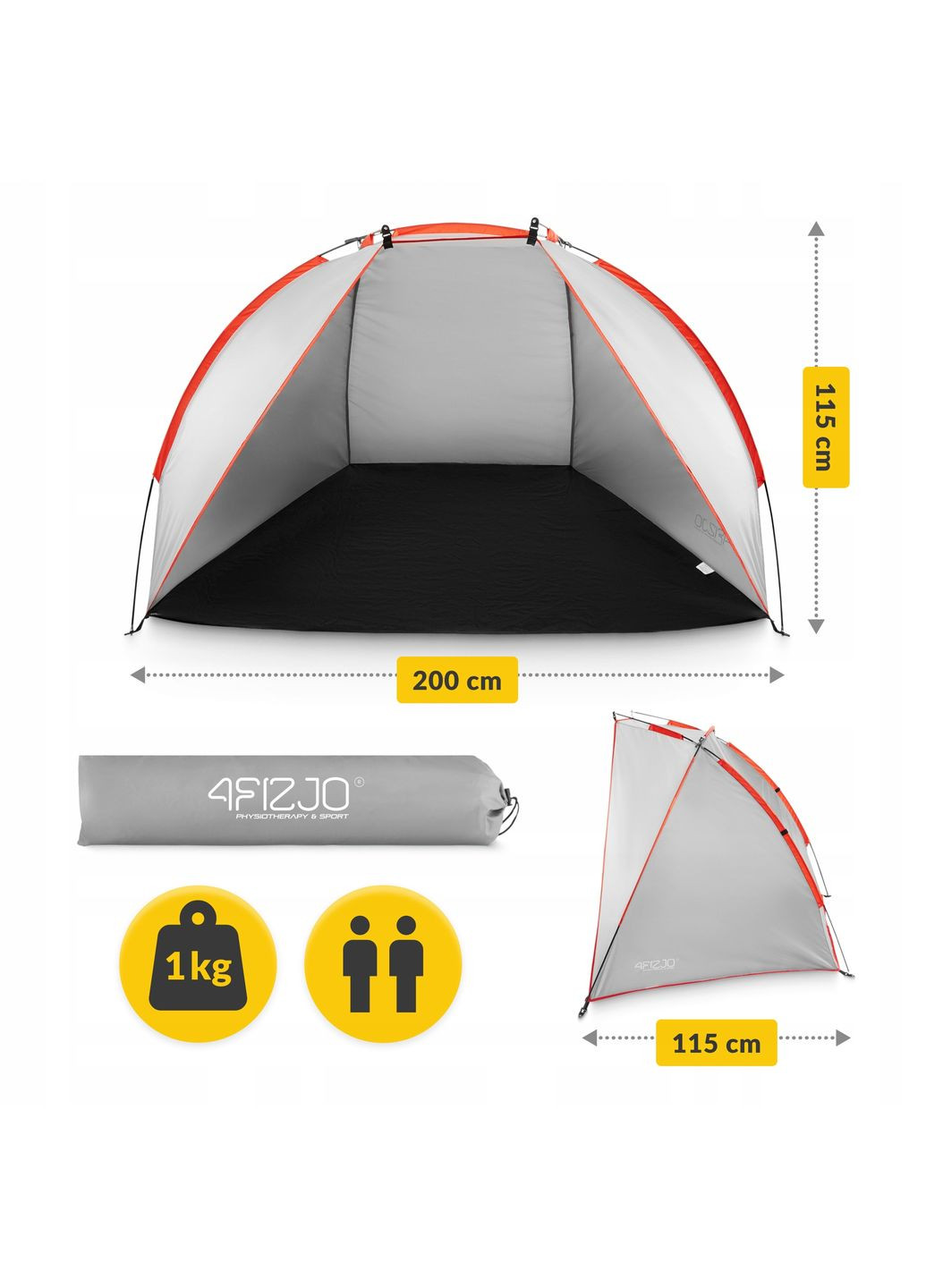 Палатка пляжная 200 x 115 см Grey () 4FIZJO P-5905973401449 (349859093)