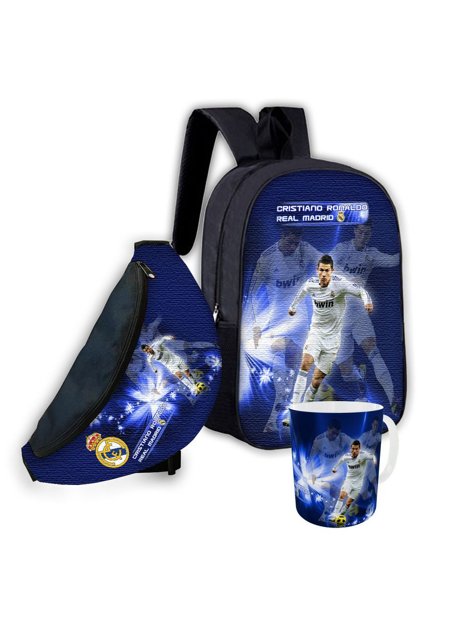 Набір дитячий Футбол Кріштіану Роналду рюкзак 36х27см сумка-бананка, кружка з принтом для хлопчика (1843) No Brand (326416507)