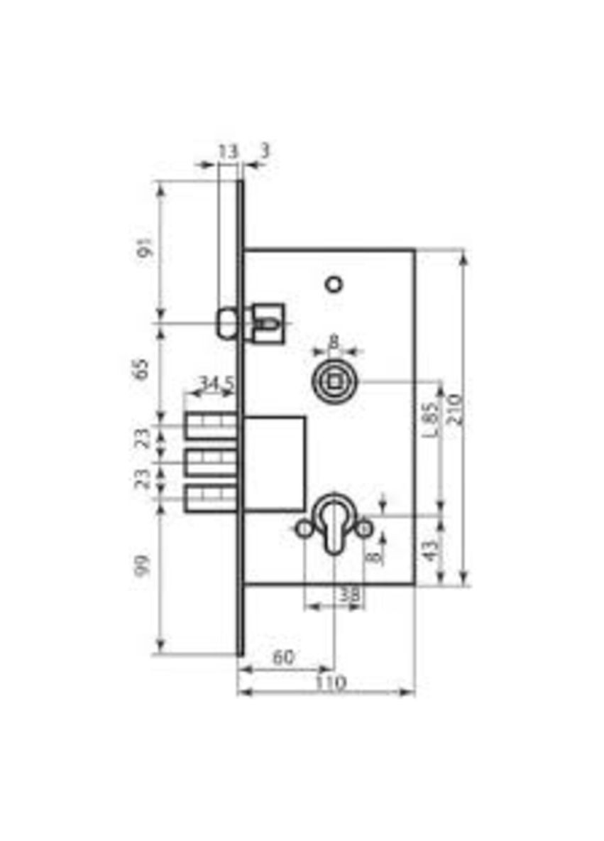 Замок для вхідних дверей Art. DP25170000 3 - ригеля, з засувкою Mottura (322520130)