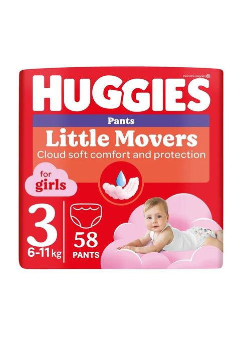 Подгузники Little Movers/Pants 3 Mega 6-11 кг для девочек 58 шт (5029053547480) Huggies Little Movers/Pants 3 Mega 6-11 кг для дівчаток 58 (357435975)
