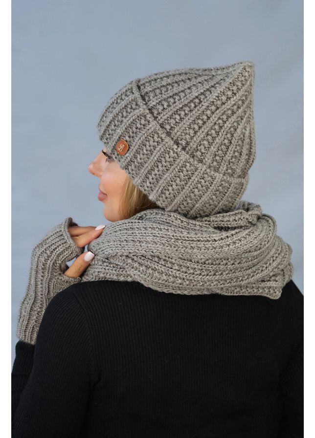 Женский комплект Юна, шапка, шарф-снуд, перчатки-митенки Braxton (360506777)