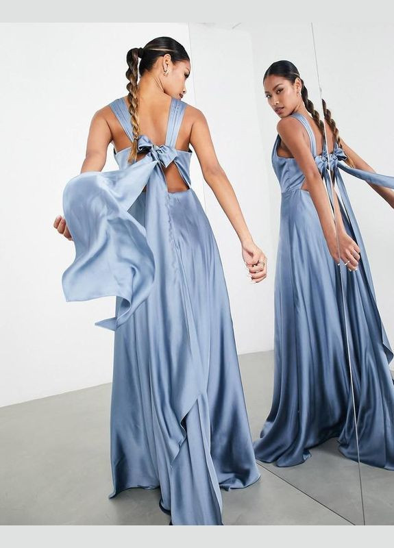 Голубое платье макси атласное с бантом Asos