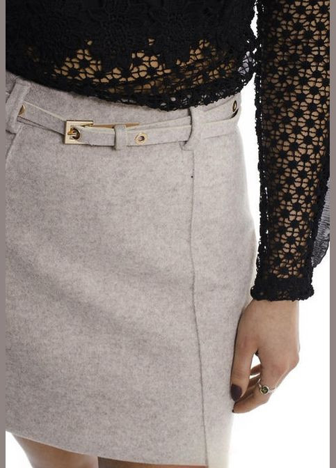 Бежевая теплая короткая юбка кашемировая трапеция с поясом бежевая You Best