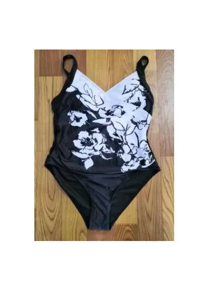 Черный летний сплошной купальник с черными цветами. сплошной купальник м-5хl на бретелях с принтом. China