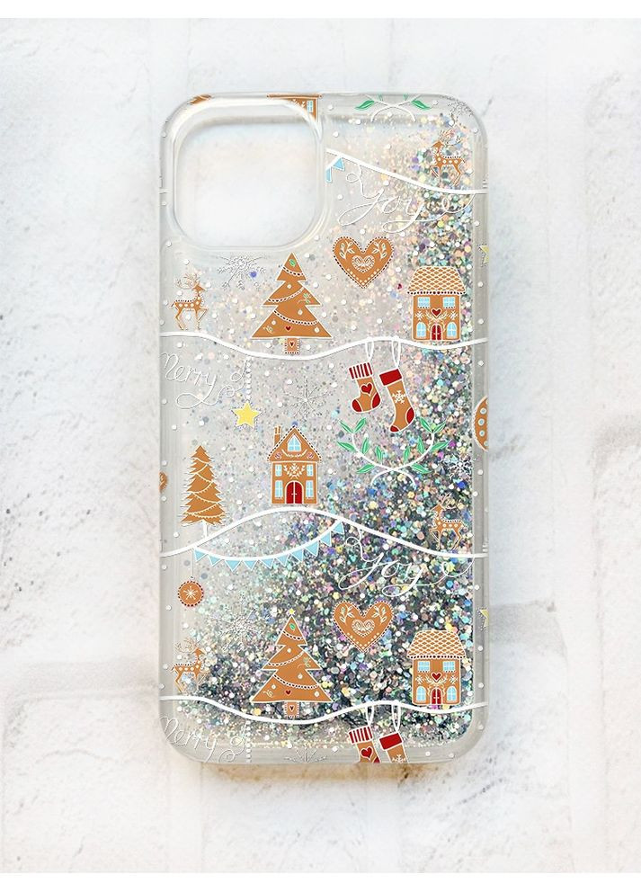 Чехол с плавающими блестками на iPhone 13:: Серебряный:: Фон Рождество (новогодний принт 201) Creative (362966301)