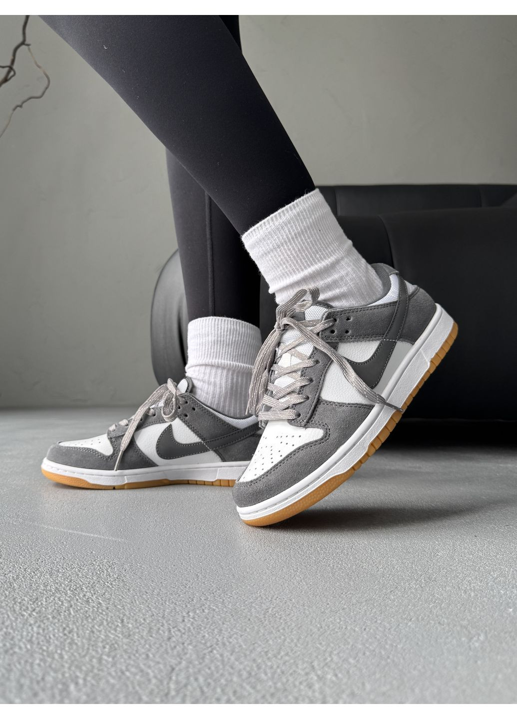 Кроссовки женские Nike SB Dunk Graphite White | Найк СБ Данк графитовые демисезоны (373642529)