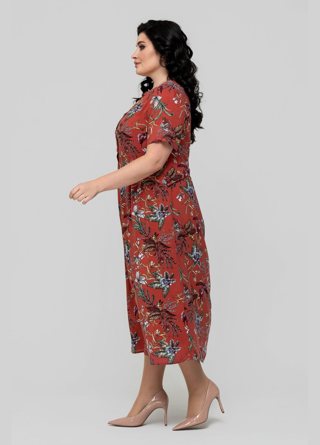 Червона повсякденний жіноча сукня зі штапеля напівприталеного силуету із застібкою на ґудзики all posa (ap102321p) A'll Posa