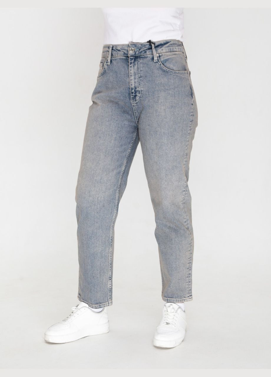 Джинсы женские грязно-синие МОМ прямые большой размер Мom regular Cracpot - (322999536)