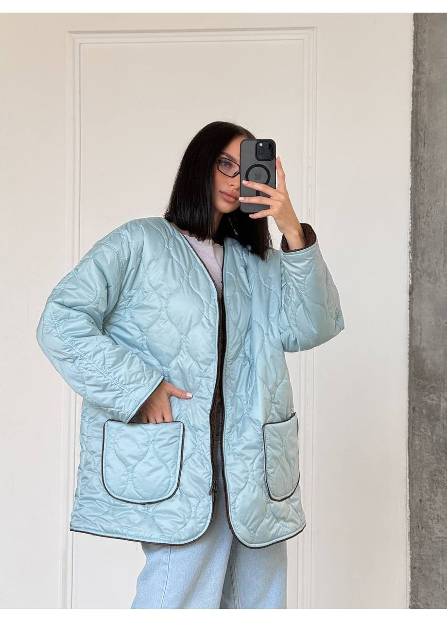 Блакитна демісезонна жіноча двостороння-куртка No Brand