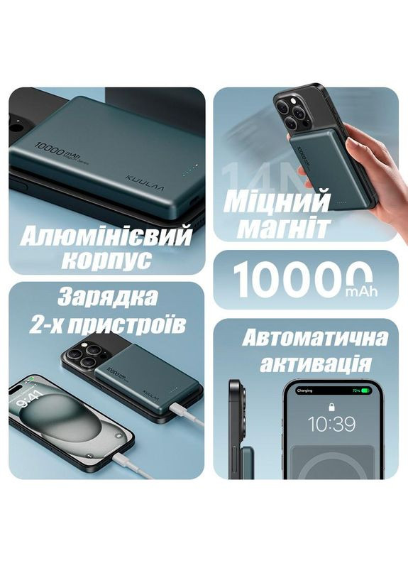 Беспроводной Повербанк с Беспроводной Зарядкой 10000 mAh 20W MagSafe Powerbank для iPhone, Dark Green Baseus (369776230)