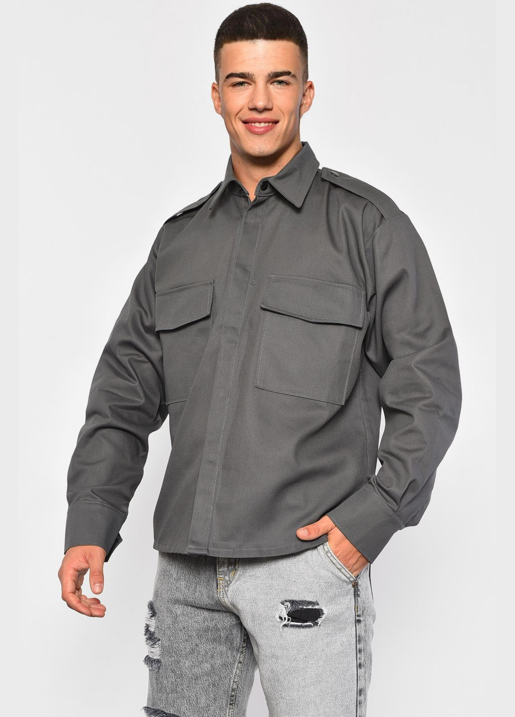 Серая кэжуал рубашка с рисунком Let's Shop