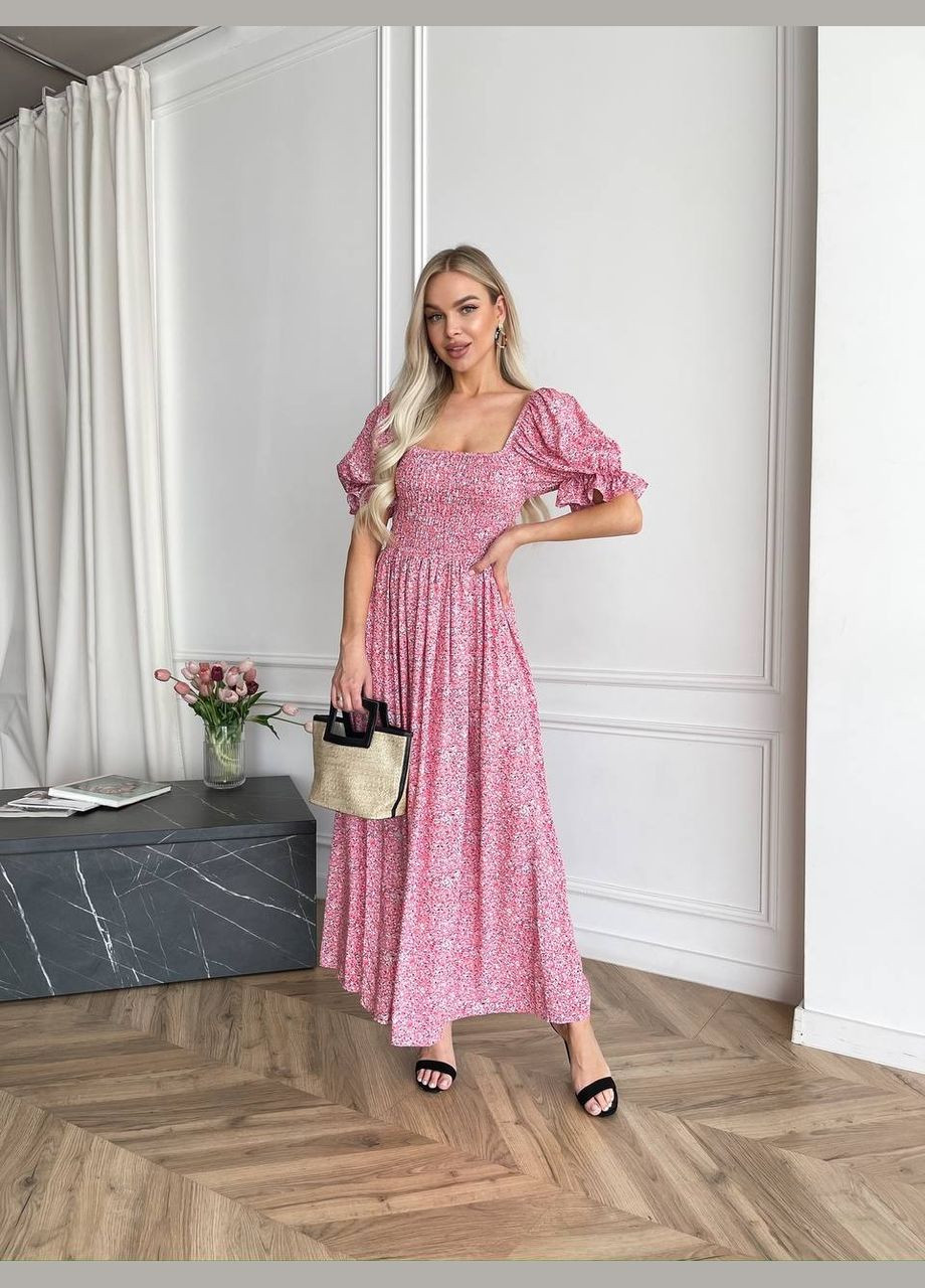 Рожева повсякденний, вечірня, кежуал жіноча сукня FINO Mode в горошок