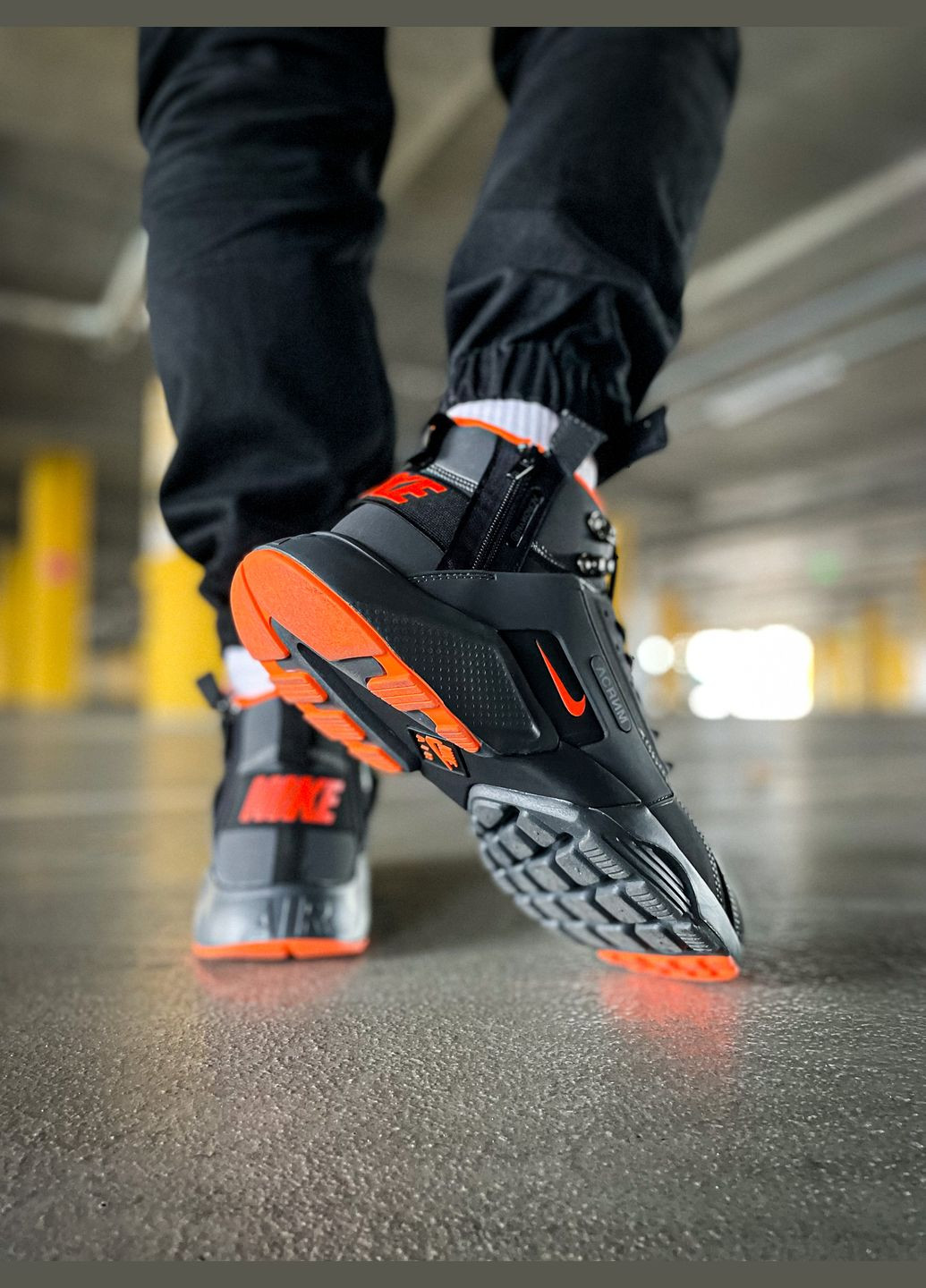 Черные зимние кроссовки зимние мужские nike huarache x acronym winter mid black termo | найк хуарачи х акронум высокие черные термо No Brand