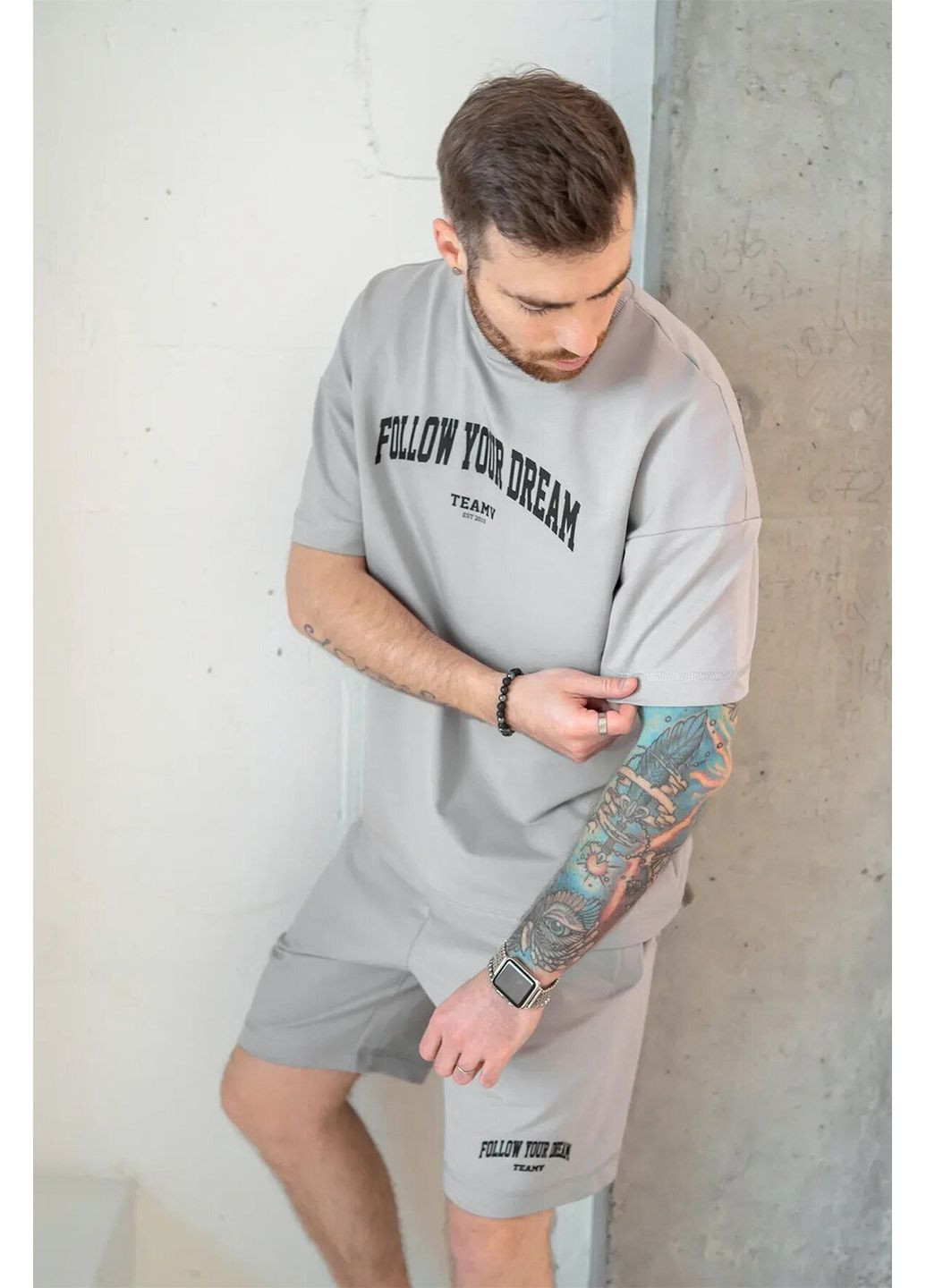 Сірий літній чоловічий літній костюм із принтом dream сірий Teamv