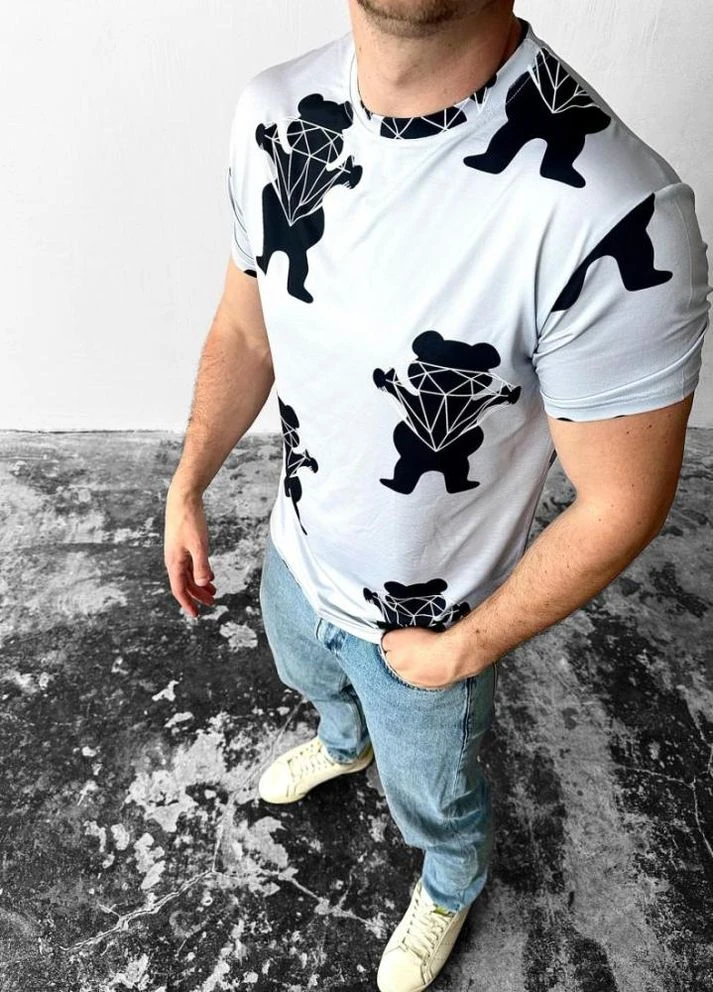 Біла модна біла чоловіча футболка зі стильним дизайном No Brand