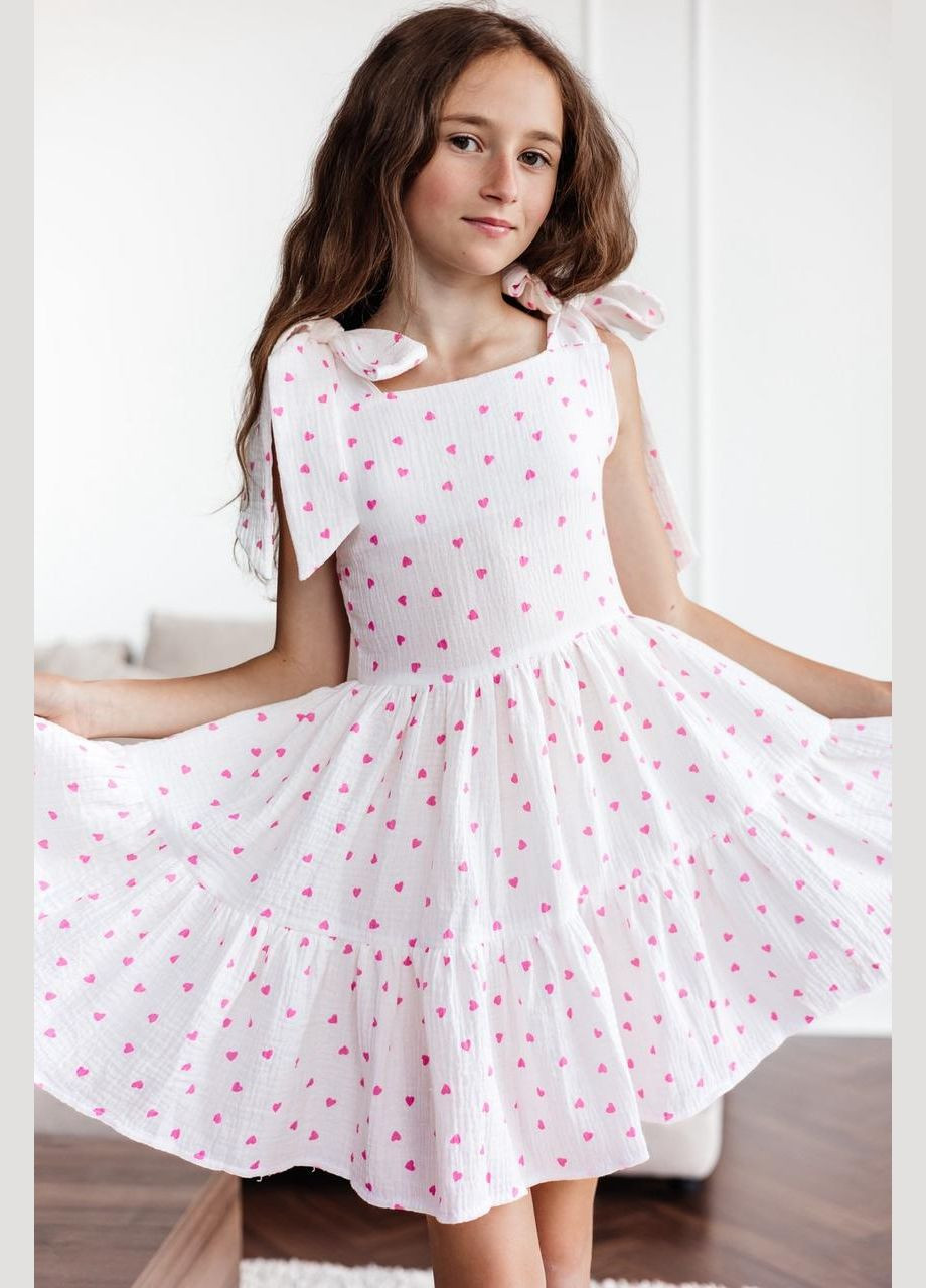 Белое летний сарафан для девочки на завязках бело-розовый Kodi (345734163)