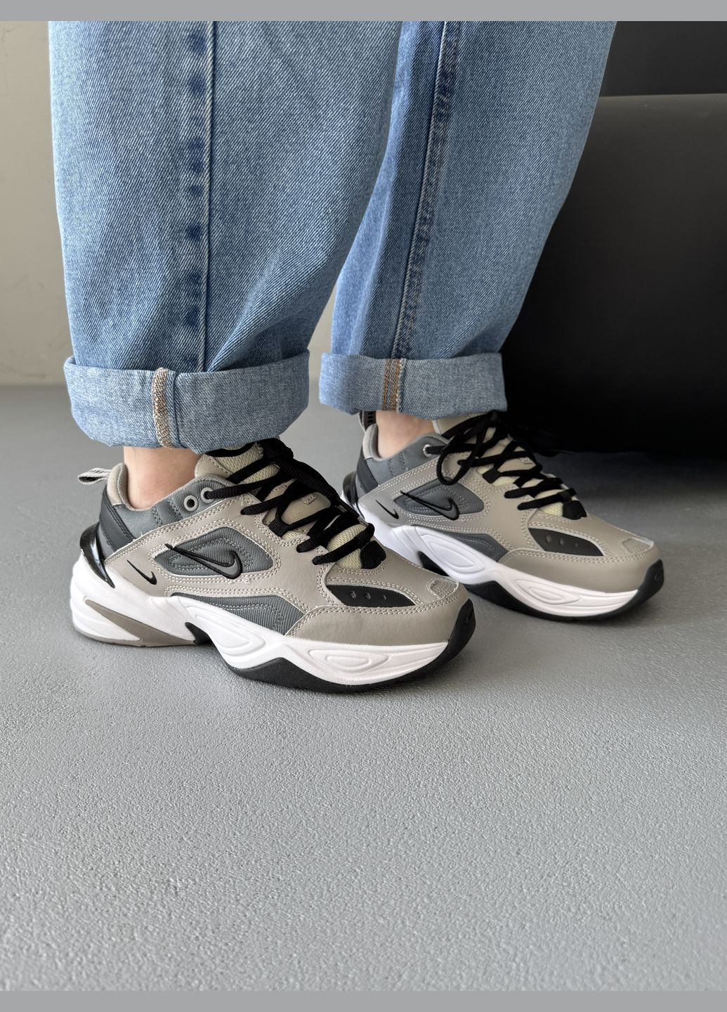 Сірі Осінні кросівки чоловічі і жіночі nike m2k tekno grey white black | найк м2к техно сірі No Brand