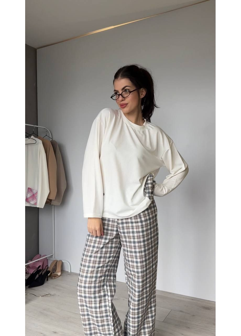 Женский домашний костюм в клетку из хлопка бежевого цвета 35956 No Brand (368969335)