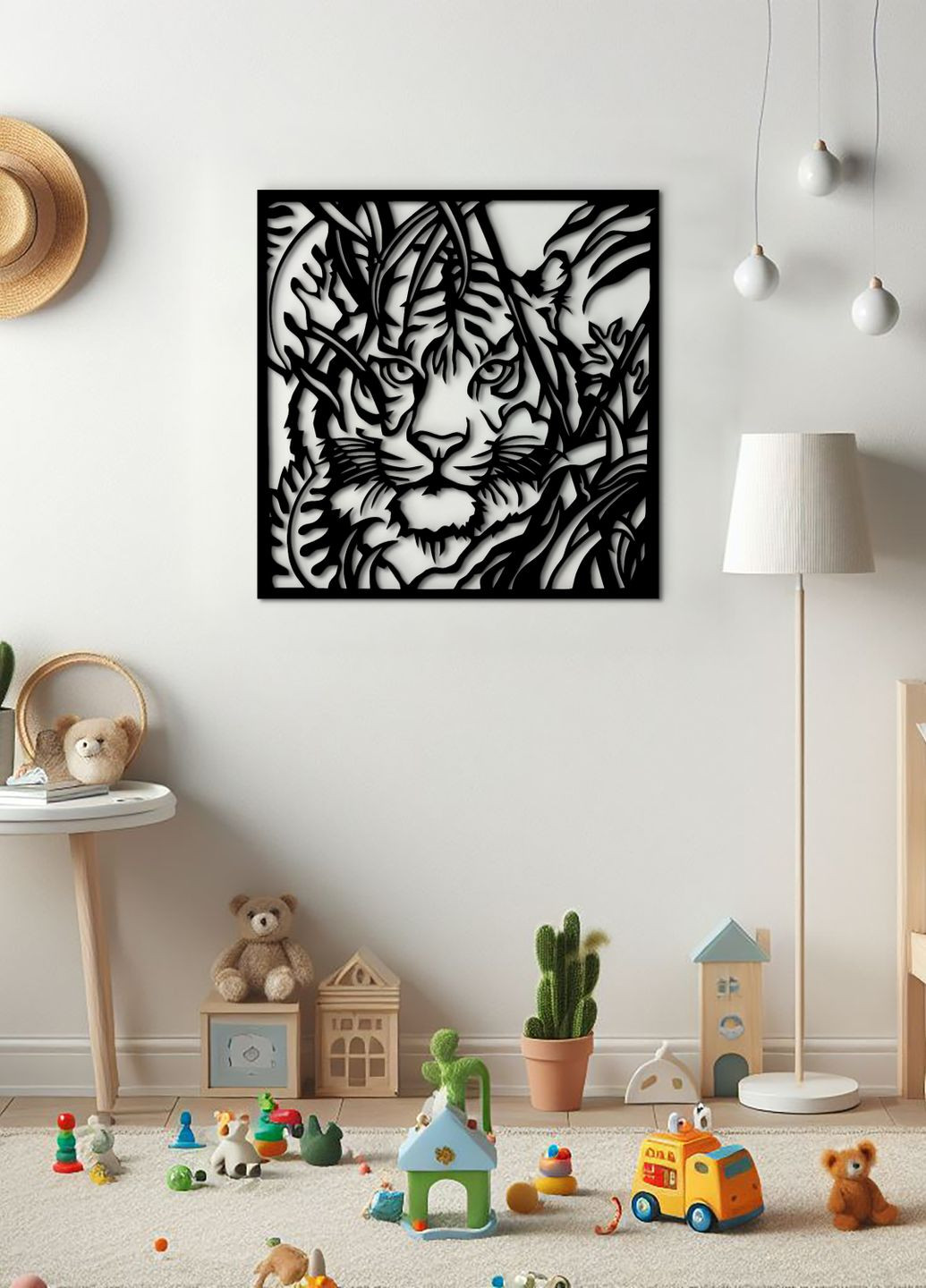 Дерев'яний декор для кімнати, Сучасна картина для інтер'єру "Полювання тигра", стиль лофт 20х20 см Woodyard (292113039)