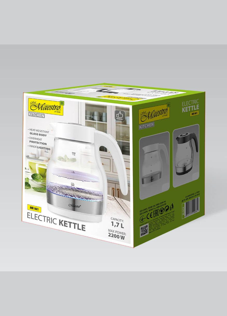 Электрочайник MR-061-White (MR-061-WHITE) подсветка, 1,7 л Maestro (323637344)