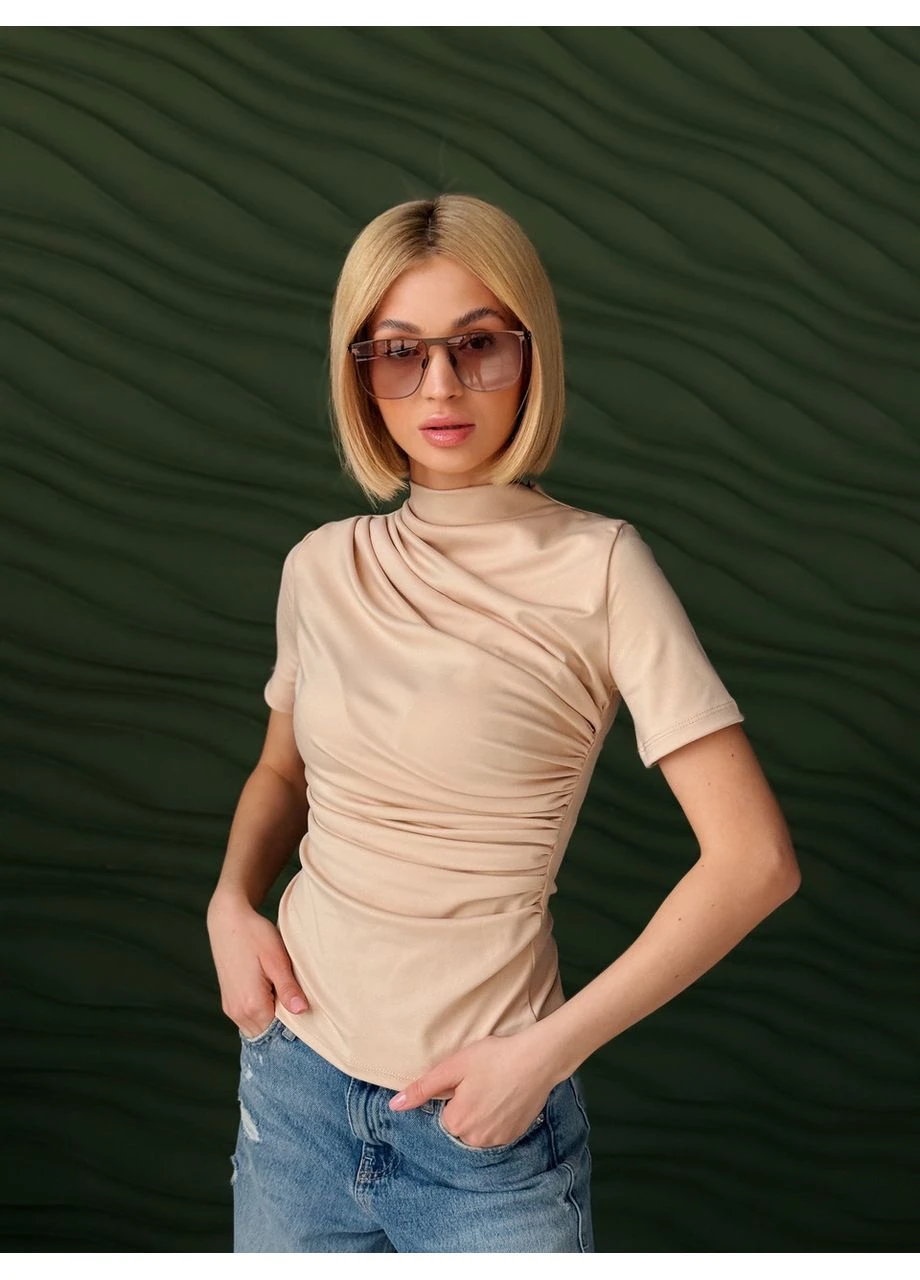 Драпірована приталена футболка Fashion - (388920685)