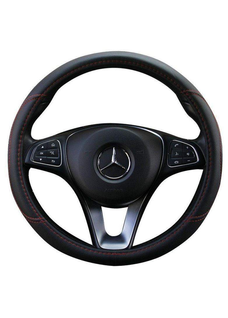 Обплетення (чохол) на кермо зі шкірозамінника (36-39 розмір, екошкіра, чорний із червоною ниткою) Dragon (369165430)