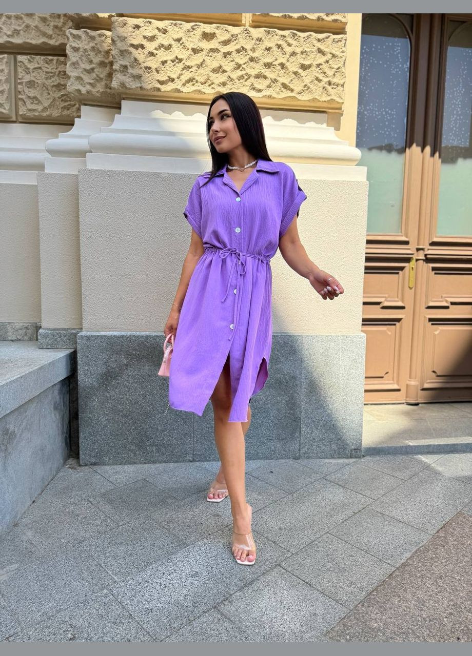 Сиреневое льняное платье на пуговицах Fashion