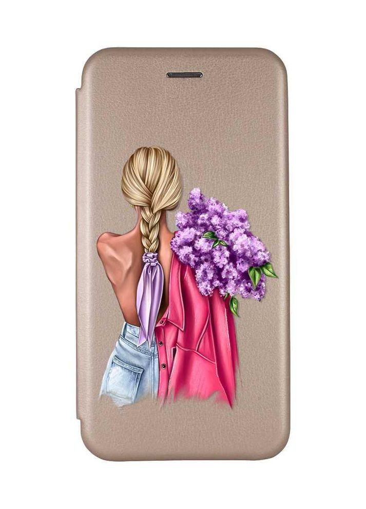 Чехол-книга золотой с рисунком на Xiaomi Redmi Note 14 4G Девушка с сиренью (принт 7) Creative (356123667)