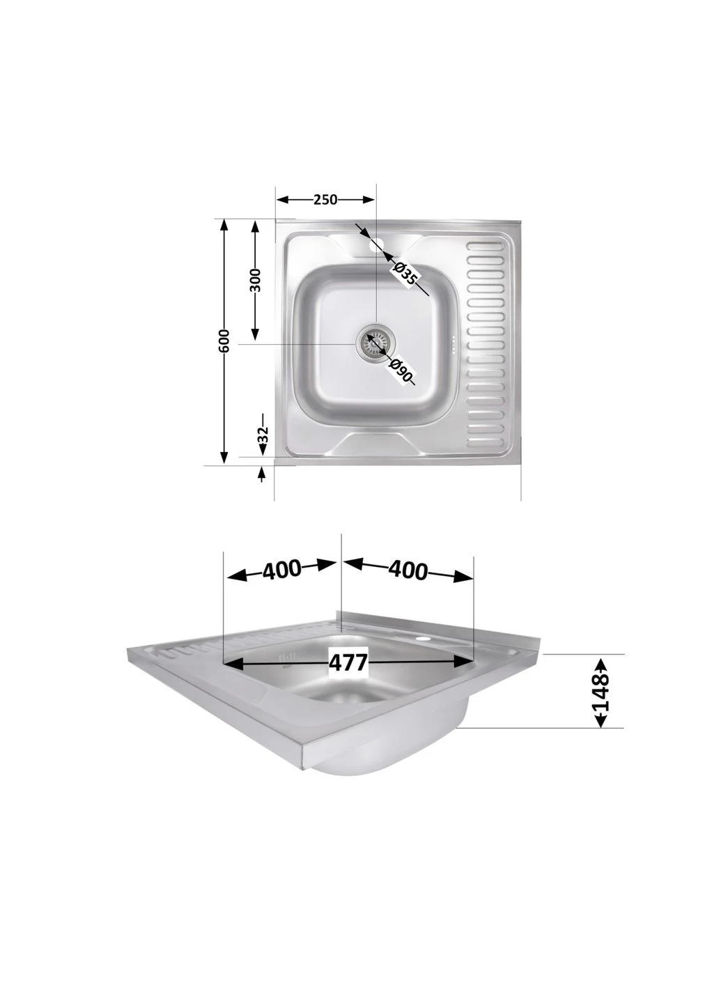 Кухонная мойка 0,6 мм Satin (BRIN6060RSAT06) Brinex 6060-R (388501524)