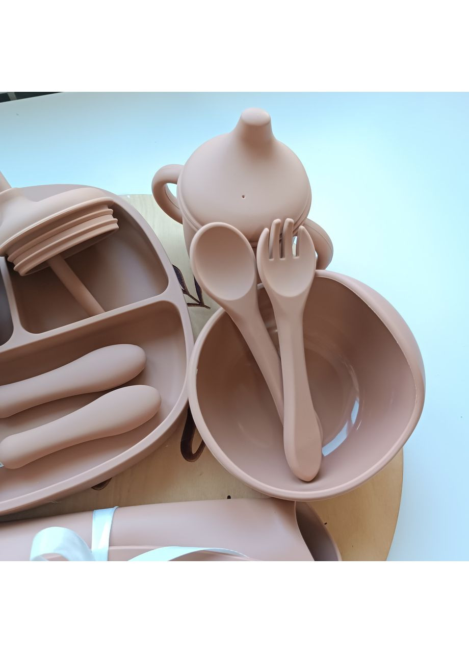 Набор посуды для малыша Шоколад 10 шт Подарочный набор посуды для малышей Силиконовая посуда для прикорма (0214) No Brand (368999974)