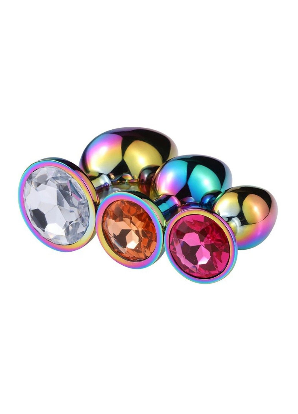 Набор металлических анальных пробок с радужными стразами (размер S,M,L) We Love (284278662)