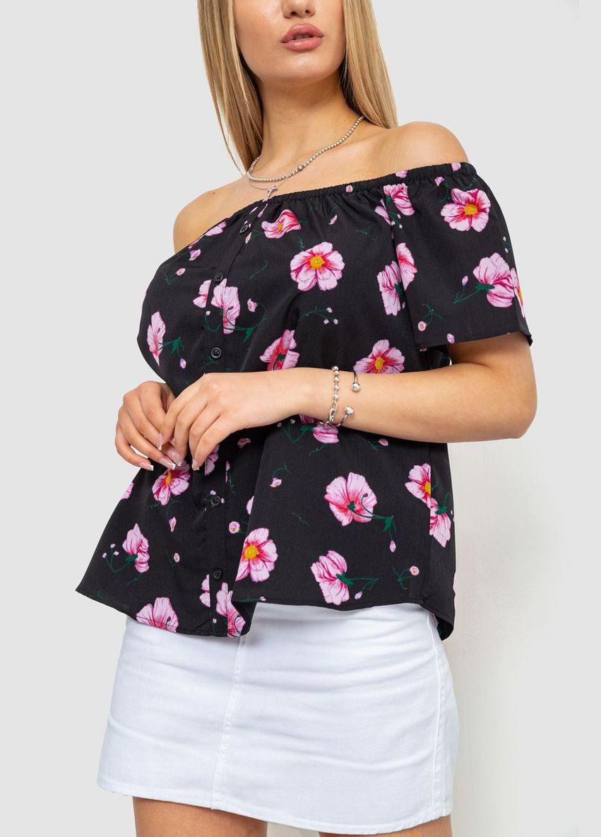 Комбинированная демисезонная блуза с цветочным принтом, цвет черно-сиреневый, Ager