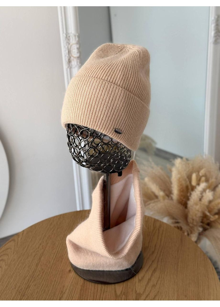 Набор ангор, шапка с бафом. Теплый женский зимний комплект шапка с бафом с флисовой подкладкой. No Brand (370204609)