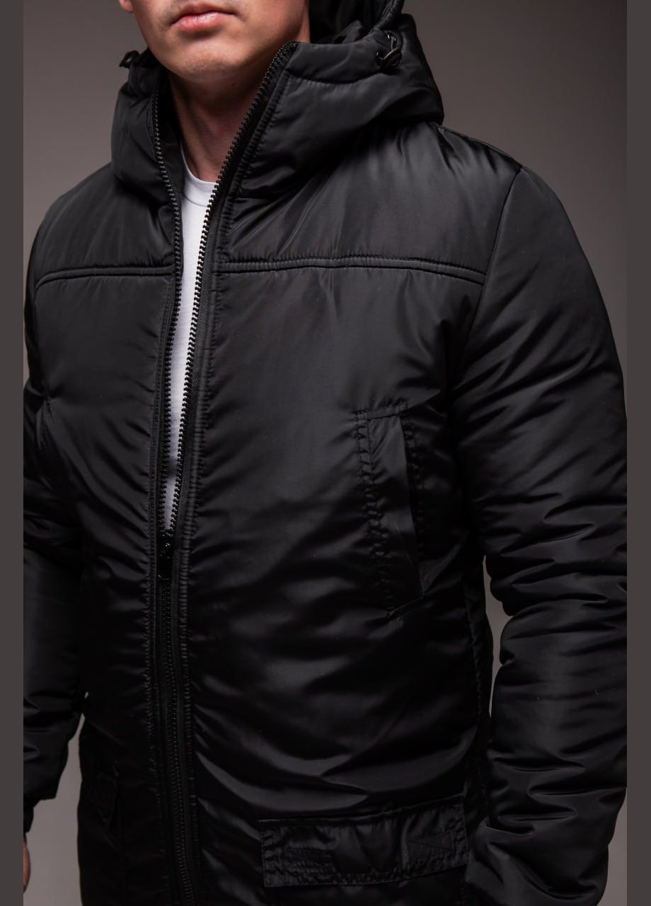 Чорна зимня подовжена утеплена куртка з капюшоном Vakko