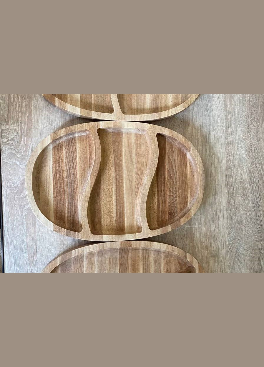 Менажниця дерев'янна Овальна на 3 відділи Бук 20x25 см, No Brand (330774609)