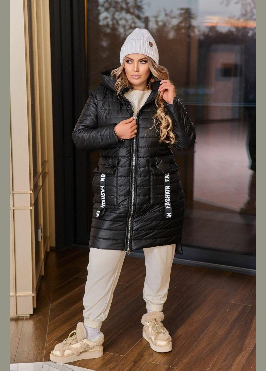 Чорна зимня куртка жіноча зимова батальна sf-128 тепло та стильно чорний, 54-56 Sofia