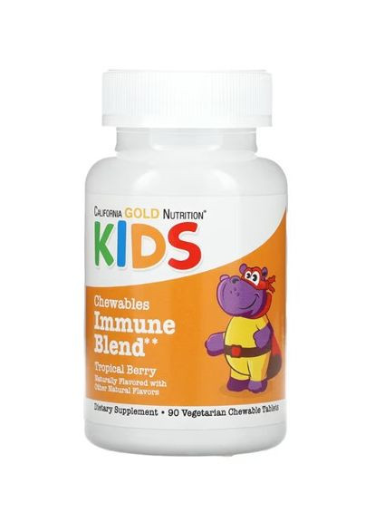 , дитяча жувальна суміш для зміцнення імунітету, зі смаком тропічних ягід, 90 таблеток California Gold Nutrition (293246937)