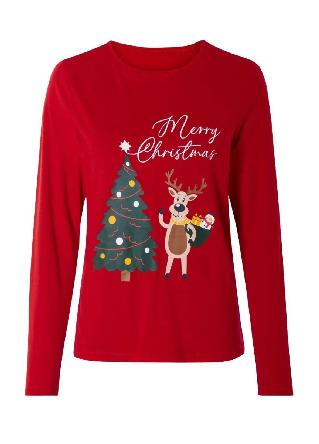 Червона всесезон піжама жіноча трикотажна в новорічний принт реглан + брюки Esmara