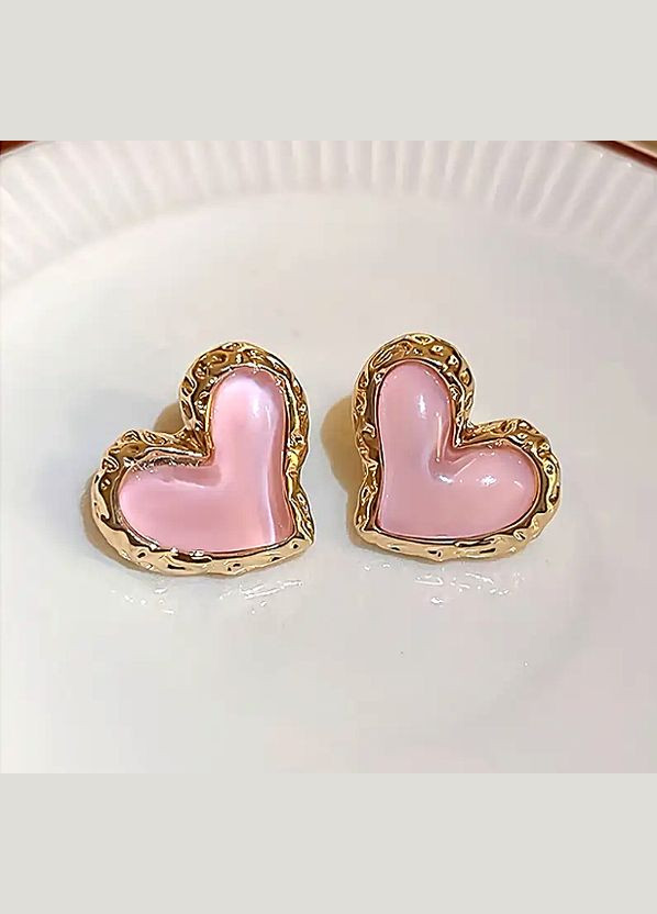 Сережки на каждый день Розовые сердечки No Brand (341140513)