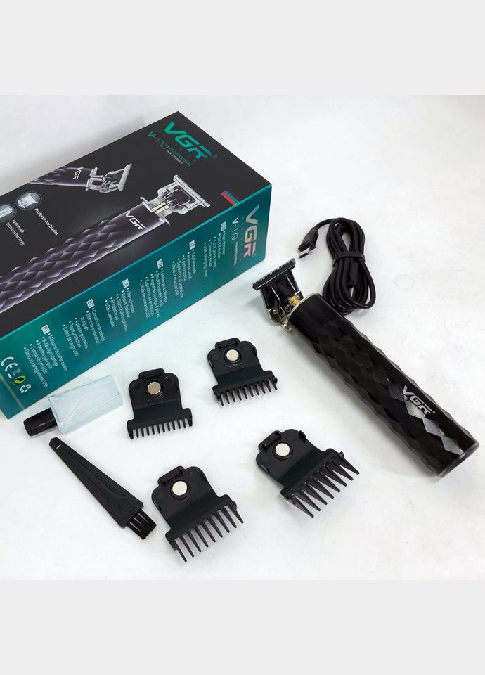 Машинка для стрижки с триммером V-170 для волос, усов и бороды, беспроводная со сменными насадками VGR (364665461)
