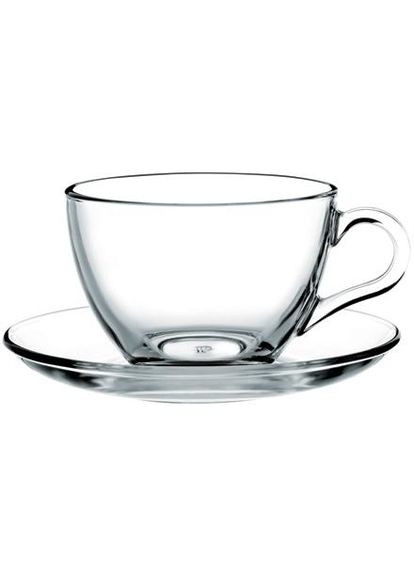 Чайний сервіз Basic 12 предметів зі скла для 6 персон прозорі чашки та блюдця 240мл Pasabahce (368987774)