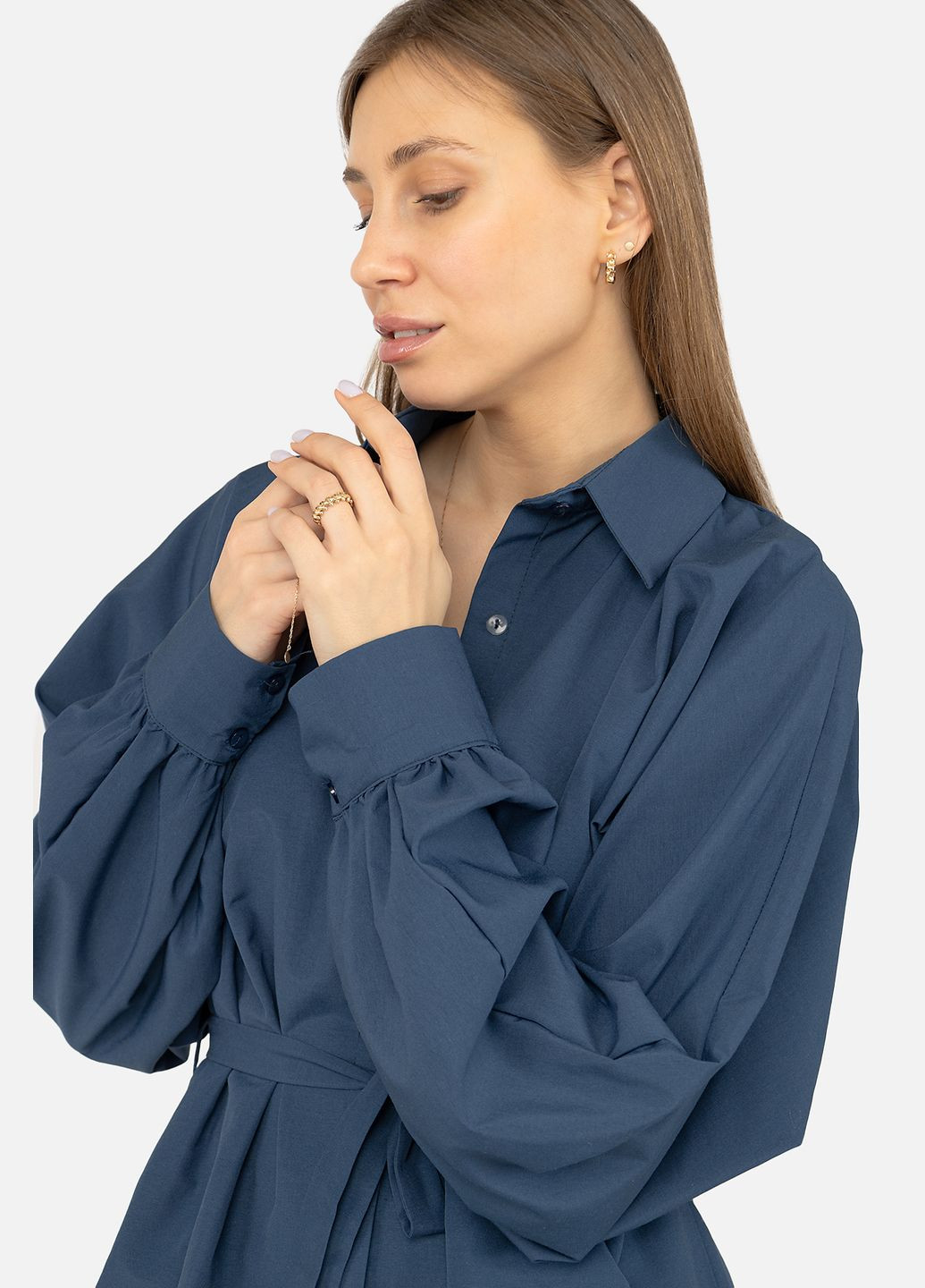 Сорочка приталена жіноча колір індіго CB-00270229 Reyon (322234827)