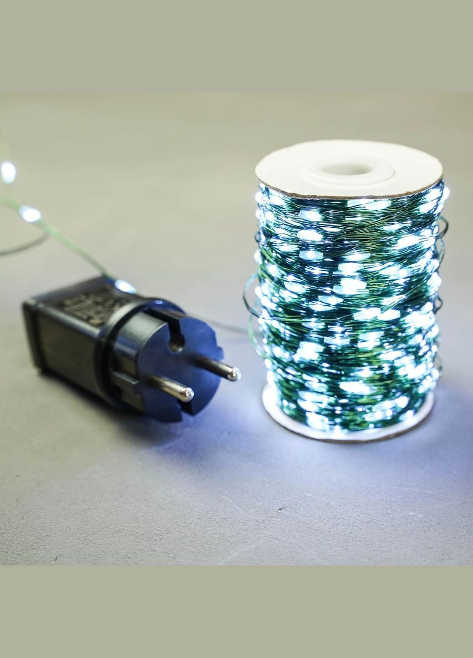 Гірлянда роса на зеленому проводі 150 метрів 1500 лед капля роси з режимами вулична гірлянда на пульті біла Niki Light (302243472)